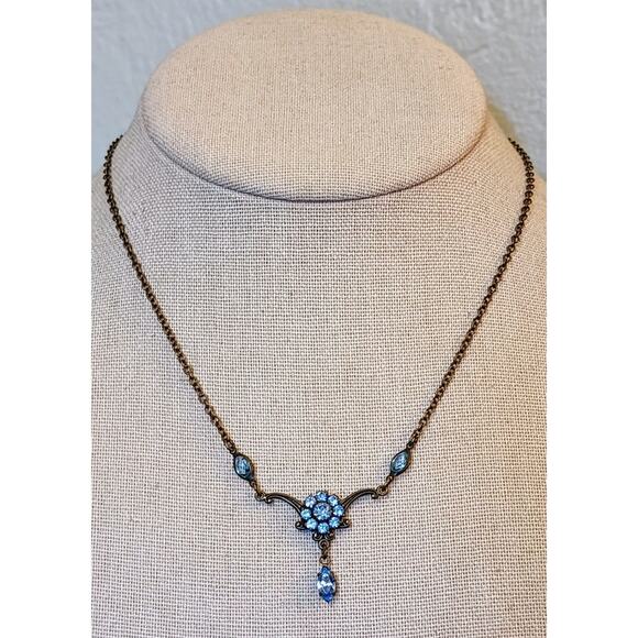 KENNY MA San Francisco Blue Floral Swarovski Crystal Necklace 15.5 To 16.5” - Picture 1 of 9